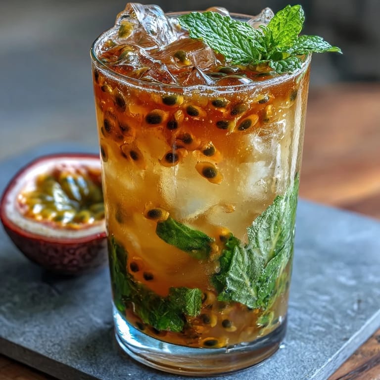 3. Erfrischender Passionsfrucht-Cocktail mit zerstoßenem Eis, Limetten-Garnitur und prickelndem Soda.