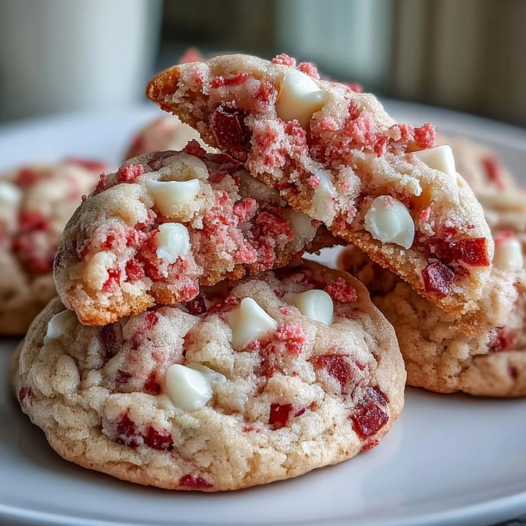 Weiche, fruchtige Kekse mit Erdbeerstückchen und cremiger Weißschokolade, ideal zum Teilen.