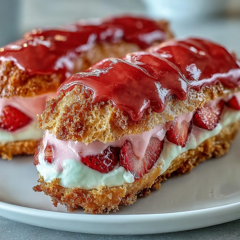 Zarte Valentins-Törtchen gefüllt mit Erdbeercreme und mit glänzendem Erdbeerüberzug.  