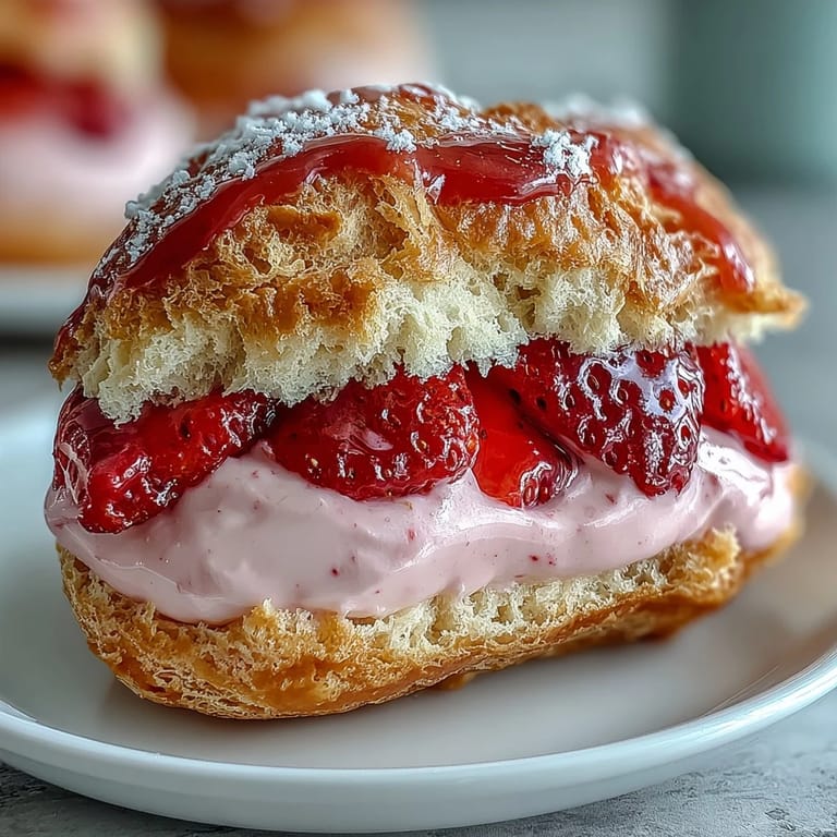 Luftige Valentinstag-Erdbeertörtchen mit frischer Erdbeerfüllung und rosa Glasur.