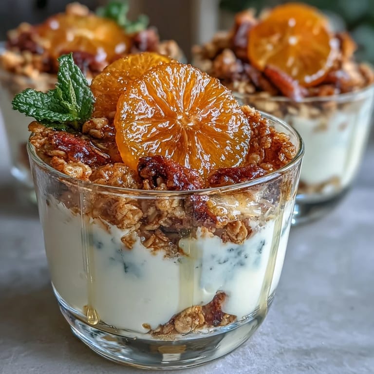 3. Bunte Schichten aus süßen kandierten Orangen, knackigem Granola und cremigem Joghurt in einem Glas – ein köstlicher Start in den Tag oder ein erfrischendes Dessert.
