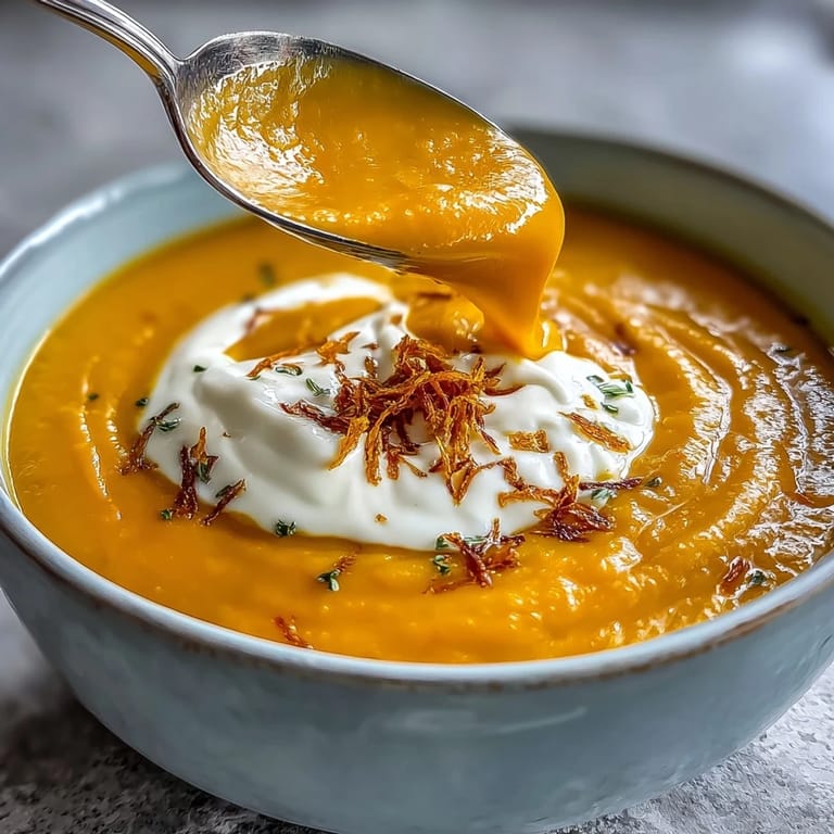 Würzige Karottensuppe mit frischem Ingwer, Orangensaft und Kokosmilch, perfekt für einen leichten Genuss.