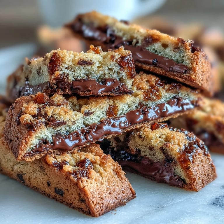 Zarte, knusprige Biscotti mit kandierten Orangenschalen und dunklen Schokoladenstückchen, perfekt für einen süßen Snack oder als Geschenk aus der Küche.