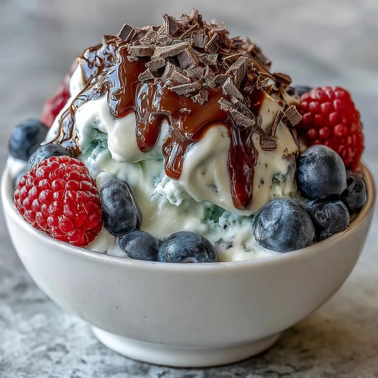 Sinnliche Beeren-Sundae mit griechischem Joghurt, süßen Beeren und dunklen Schokoladenflocken – ein erfrischendes Dessert.