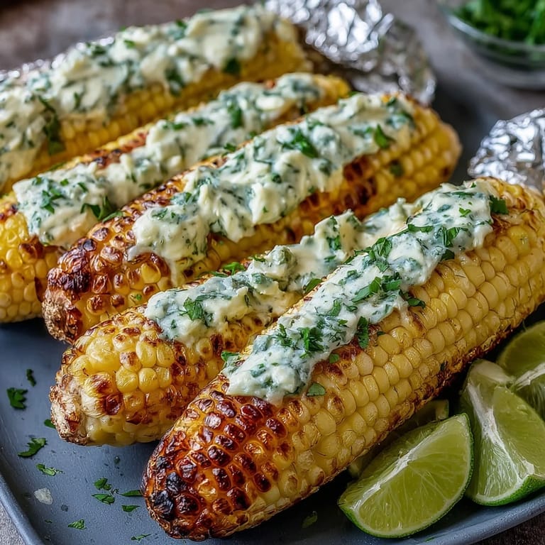 Goldbraune, mit Kräuterbutter ummantelte Maiskolben vom Grill, ein unwiderstehlicher Sommergenuss.