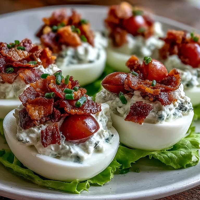 Diese BLT Deviled Eggs locken mit gebratenem Speck und saftigen Tomaten.