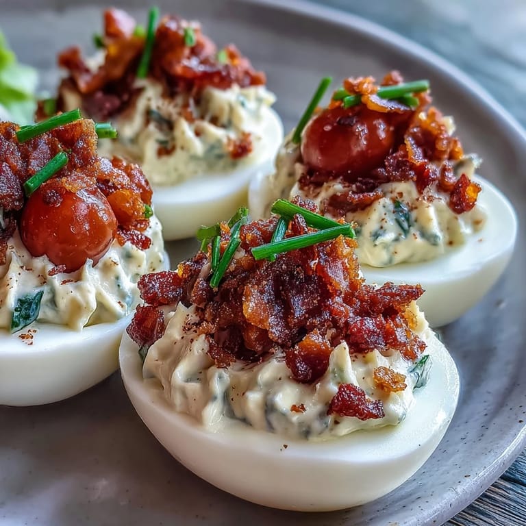 Ein köstlicher Blick auf BLT Deviled Eggs, perfekt für jede Party.